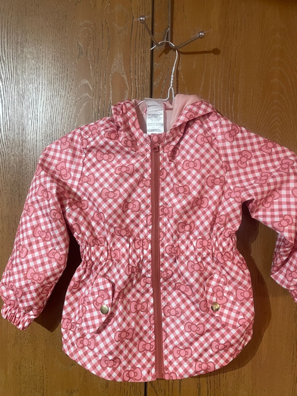 Sanrio Hello Kitty Pink Gingham Hooded Jacket with cute bow
